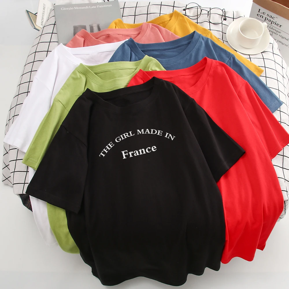 

Hipster Casual Style New T Shirt Women Trend Minimalism Casual Refreshing T-shirt THE GIRL MADE IN France Letter Print T Shirt
