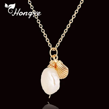 

14k Real Gold Neck Chain Natural Fresh Water Baroque Pearl Shell Pendant Necklace for Women Wedding Fine Jewelry Choker Necklace