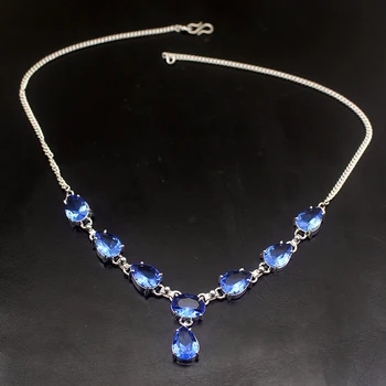 

Glowing Teardrop Ocean BlueTopaz 925 Sterling Silver Women Necklace 20 inches VC05