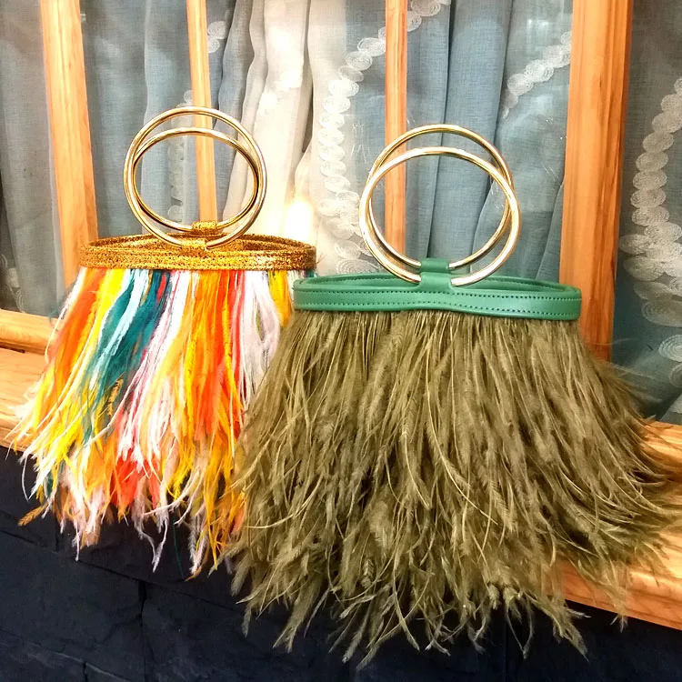 Real Ostrich Feather Bag Shoulder Bags Ladies Chic Evening Clutch