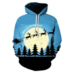 Sudadera con capucha con estampado 3D de alce para hombre, suéter con temática navideña, moda de otoño e invierno