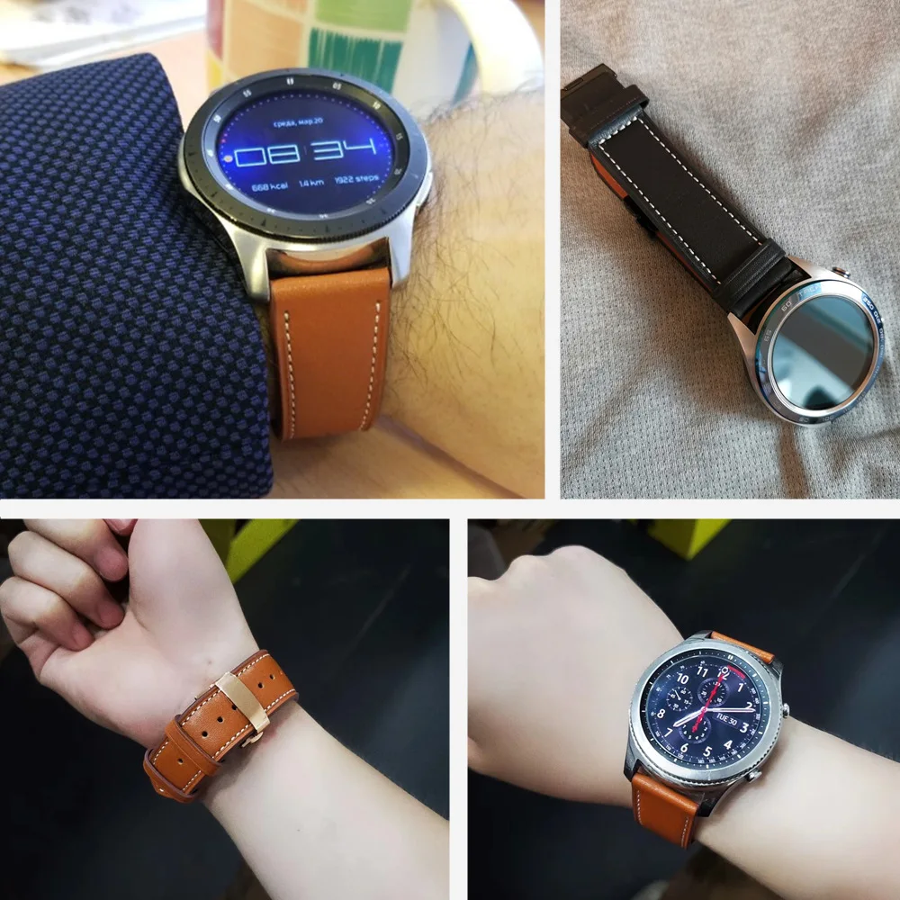 Итальянский кожаный ремешок для samsung galaxy watch 46 мм ремешок gear s3 ремешок 22 мм браслет huawei часы gt ремешок Бабочка Пряжка 46