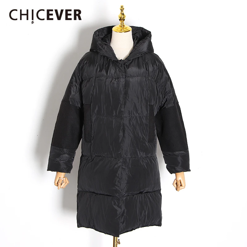 CHICEVER повседневное черное хлопковое пальто для женщин с капюшоном и длинным рукавом свободного размера плюс толстые женские парки зимняя модная одежда