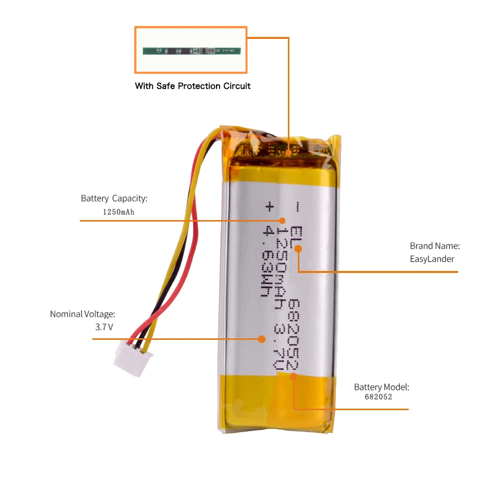 682052 2S 3 7 V 1250 mAh литий полимерный аккумулятор с вилкой для домашних животных GPS