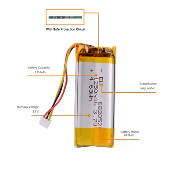 

682052-2S 3.7V 1250 mAh Lithium polymer Battery With plug For Pet GPS Hunting dog GPS DVR MP3 MP4 682052