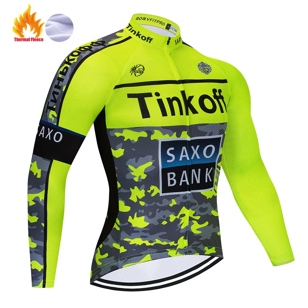 Pro Team NW Зимняя Теплая Флисовая велосипедная одежда для мужчин Tinkoff Джерси костюм для прогулок верховой езды на велосипеде MTB Одежда комбинезон комплект - Цвет: Winter jersey