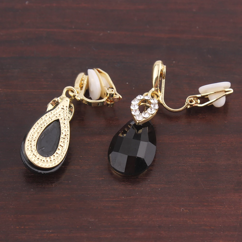 Ear Clip Earrings Rhinestone Crystal Tear Drop Shape Clip on No Pierced For Women Wedding