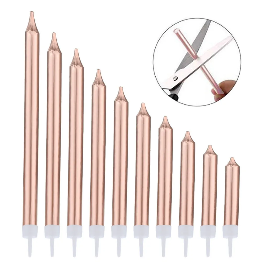 10 шт. металлические свечи для дня рождения держатель для торта Декор вечерние свадебные сцены атмосферное украшение длинные тонкие свечи в держателе 1FM