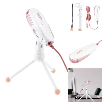 

Pink Portable Multifunctional Computer Capacitive Microphone for Game Competition/Meeting/Speech with Foldable Tripod Bracket