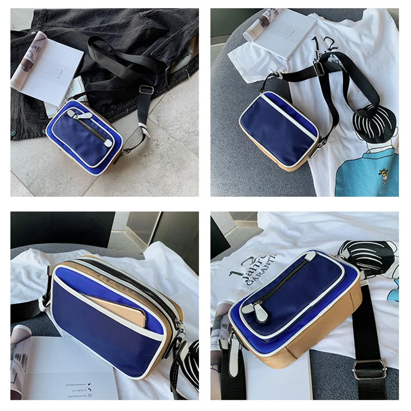 

2019 MORI Series Canvas Contrast Color Square Sling Bag Transverse Zipper Multi-pocket Shoulder WOMEN'S Bag