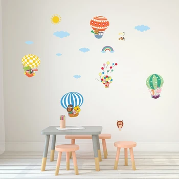 

DIY Cartoon Animal Hot Air Balloon Wall Sticker For Kids Rooms Children Baby Bedroom Home Decoration Decals Self-adhesive M