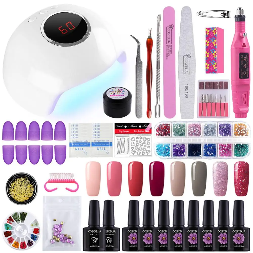 

COSCELIA Nail Set UV LED Lamp Dryer With Nail Gel Polish Kit Soak Off Manicure Set Gel Nail Polish For Nail Art Tools