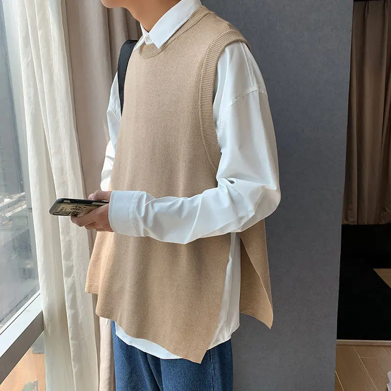 Chaleco de suéter coreano para hombre, Jersey de punto de cuello redondo informal, chaleco suelto salvaje, suéteres de punto, ropa para hombre, M-3XL