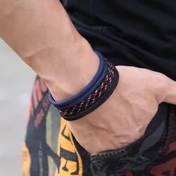 Men's Adjustable Braided Umbrella Rope Bracelet Set - Minimalist Cool Biker Jewelry Gift (Black Navy Mix)