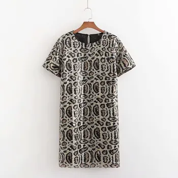 

Ms XD2786-40 fashion wind new sequins leopard-print dress with short sleevesWomen dress vestidos de verano summer dress