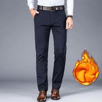 

New product Men's Business Casual Pants Autumn And Winter Thicken Plus cashmere Straight Solid Slim Long Pants