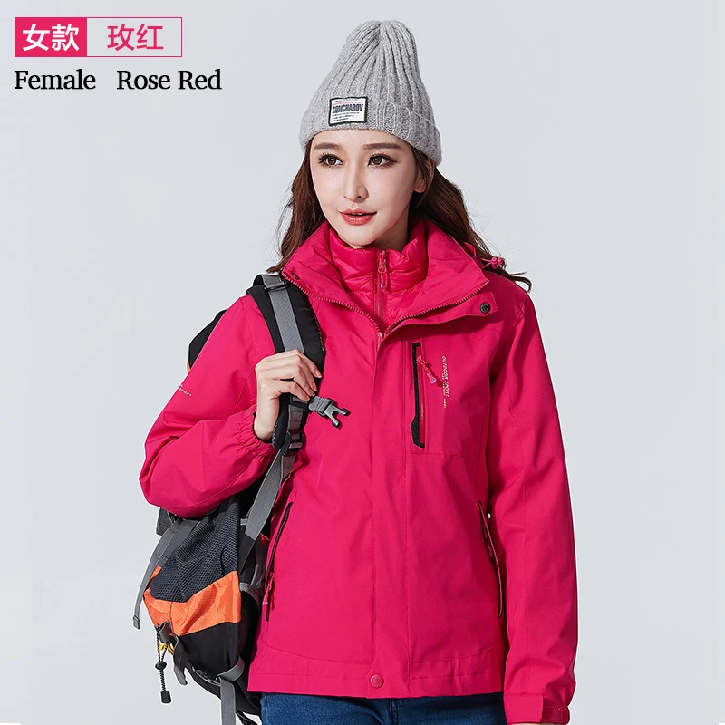 Women Rose Red Водонепроницаемая куртка для охоты, мужская, мягкая, флисовая ветровка, зимняя куртка для улицы, женская, пуховик, ветровка, abrigo mujer - Цвет: Women Rose Red