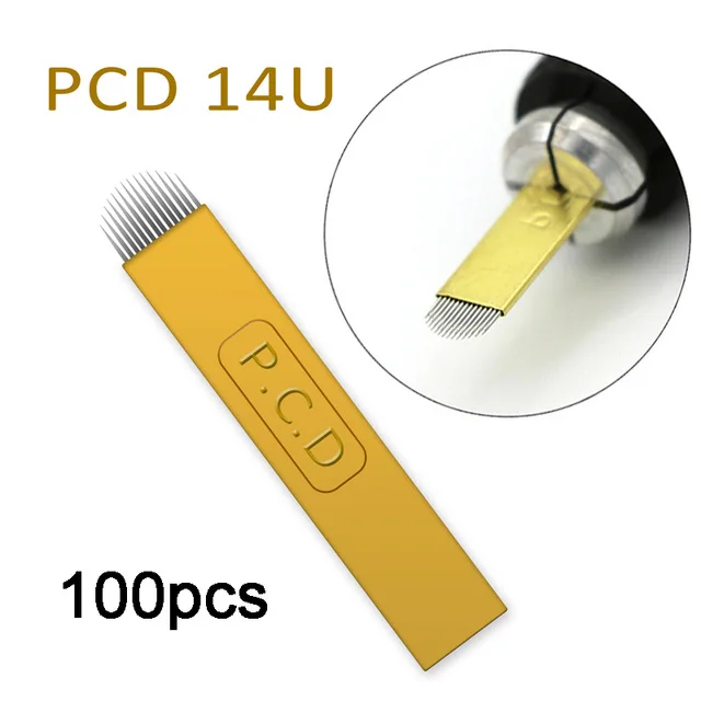 100PCS PCD 14U Shape 100 шт Lamina Agulhas микроблейдинг tebori 12 pin твердая PCD игла 14 19 U лезвие Перманентный макияж бровей Иглы татуировки Поставки - Габаритные размеры: 100PCS PCD 14U Shape