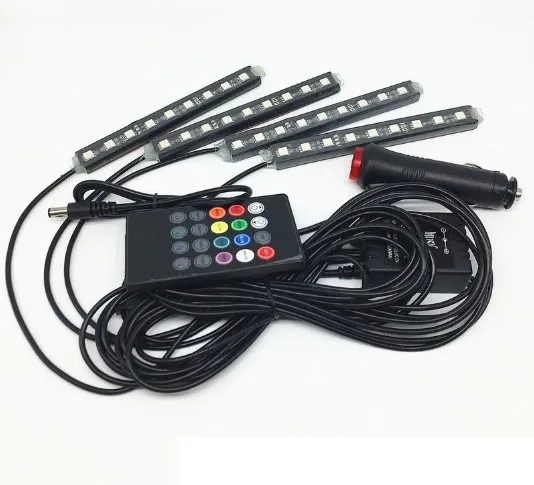 Hao Sink Car Ambience Light 9LED One Dragging Four Colorful Voice Mood Light Car RGB Voice Colorful
