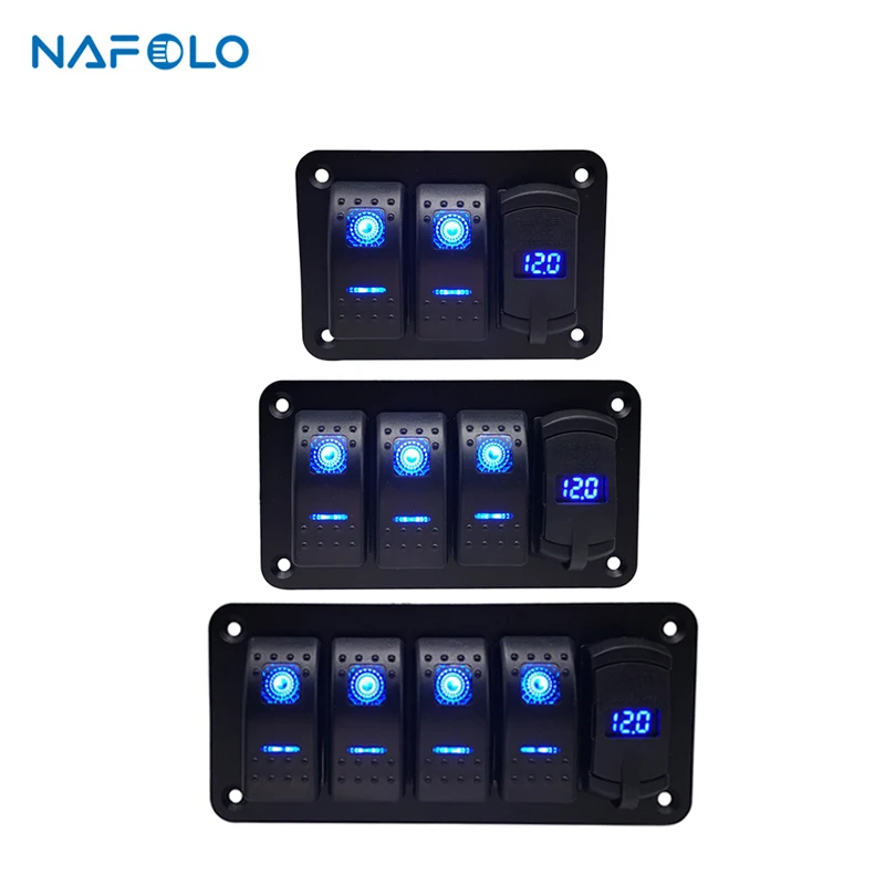 3/4/5 Gang ON Off Rocker Switch Panel with 4.2A Dual USB Charger Socket LED Digital Voltmeter Car Marine Boat | Автомобили и