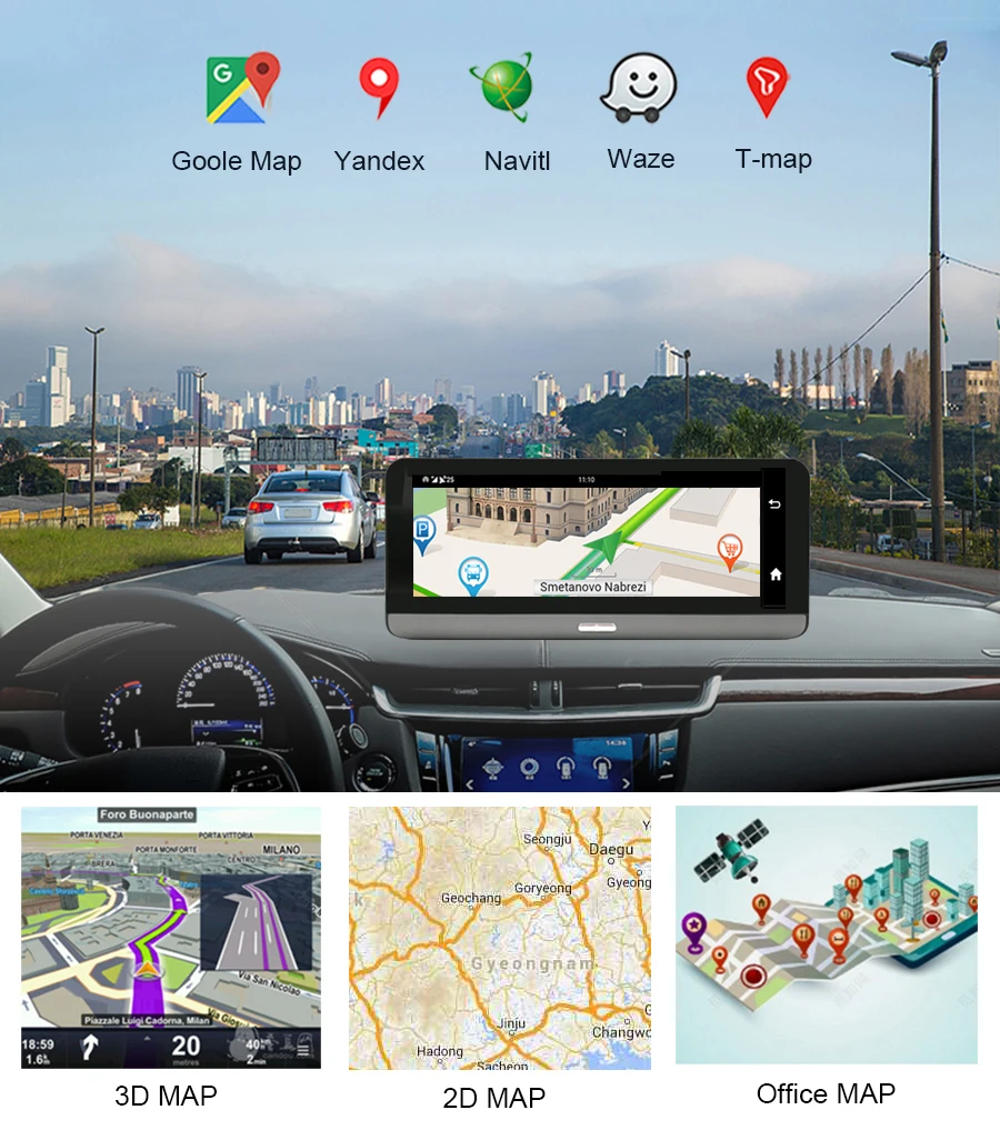 Автомобильный Видеорегистратор, 8 Дюймов, 2 + 32 ГБ, ADAS, GPS.