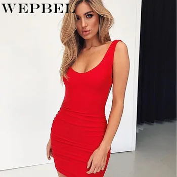 

WEPBEL Dress Slim Short Pencil Women Sexy Backless Summer Bandage Club Party Dresses Beach Mini Bodycon Dress