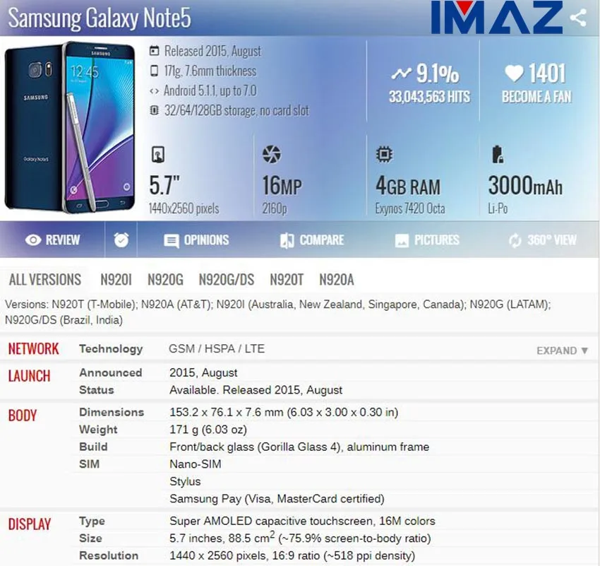 IMAZ AMOLED 5," ЖК-дисплей для samsung Galaxy Note5 N920A N9200 SM-N920 N920C ЖК-дисплей сенсорный экран дигитайзер сборка тест