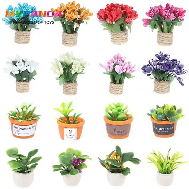 1PC Simulation Potted Plants 1:12 Dollhouse Miniature Green Plant In Pot Furniture Home Decor Accessories 1