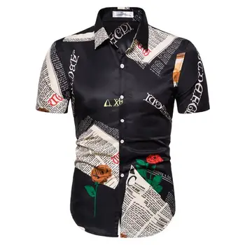 

2020 New Men's Shirt Men's Hawaiian Casual Shirt Rose Print Short Sleeve Shirt Top Summer Vacation Loose Beach Shirt