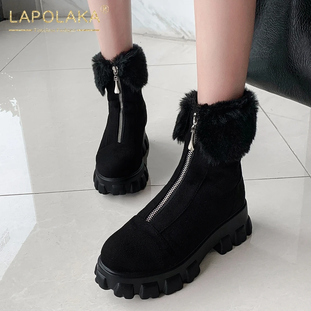 Lapolaka/2019 плюс Размер 32–46 Оптовая Продажа Модные женские туфли на платформе; сапоги высотой до лодыжки; женские туфли на молнии; цвет черный