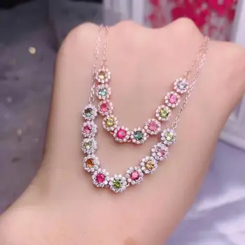

shilovem 925 sterling silver real Natural tourmaline pendants fine Jewelry women trendy wedding Christmas gift 3mm dz0303811agx