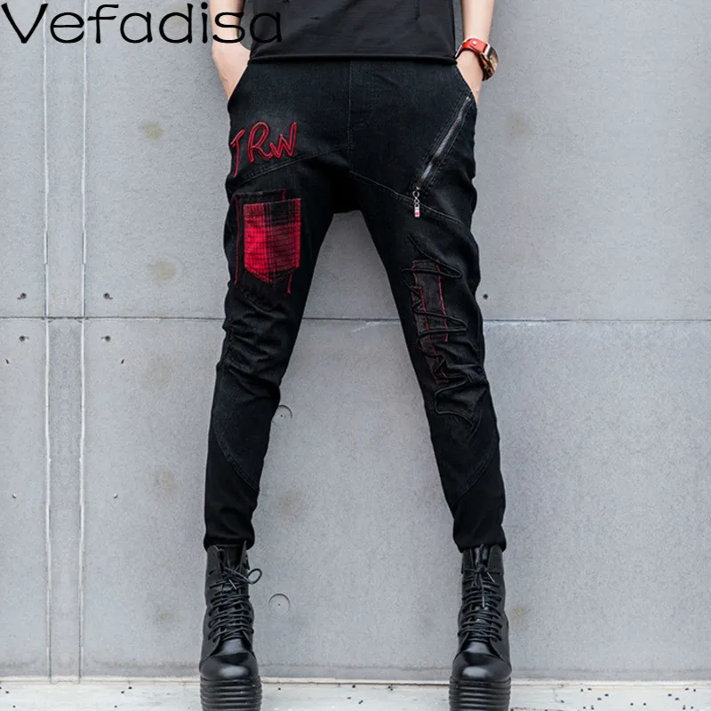 

Vefadisa Autumn Plaid Pockets Denim Pants High Waist Loose Pencil Pants Streetwear Full Length Pants Woman 2019 QYF530