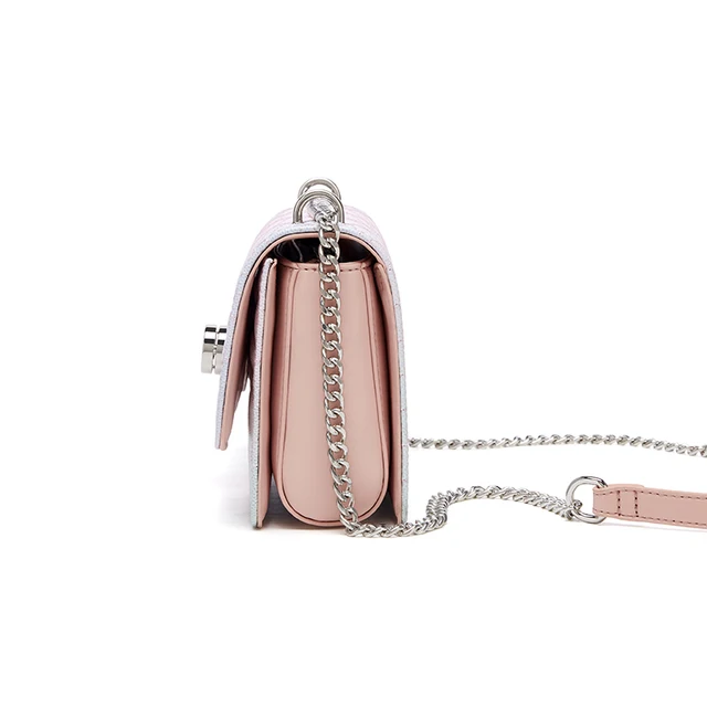 Cnoles Small Square Cute Metal Pink Chain Handbag 5