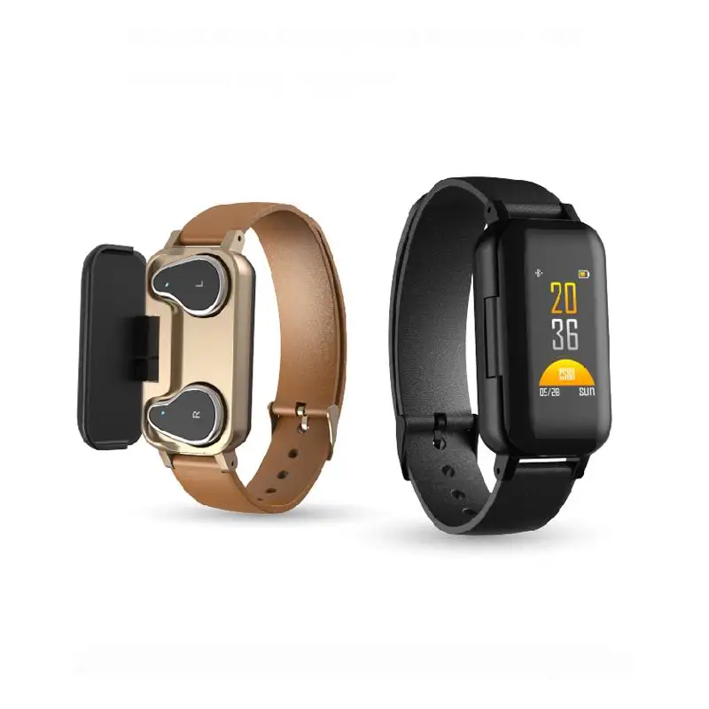 T89 Smart Watch 5.0 Bluetooth With TWS Earphone Monitor Smart Wristband Health Fitness Bracelet Heart Rate Sport Smart Watch Men