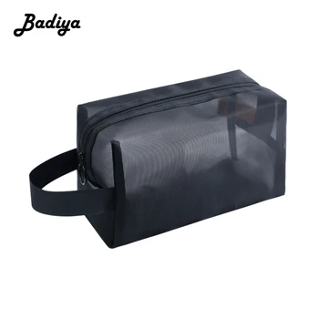 

1 PC Mesh Clear Cosmetic Bag Zipper Makeup Storage Bags for Women Washing Solid Travel Organizer Black Toiletry Bag Dropshipping