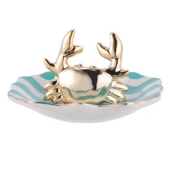 

Fashion Jewelry Plate Ceramic Ring Holder Simple Jewelry Trinket Organizer Stand Tray Plate (Blue Crab, Assorted Color)