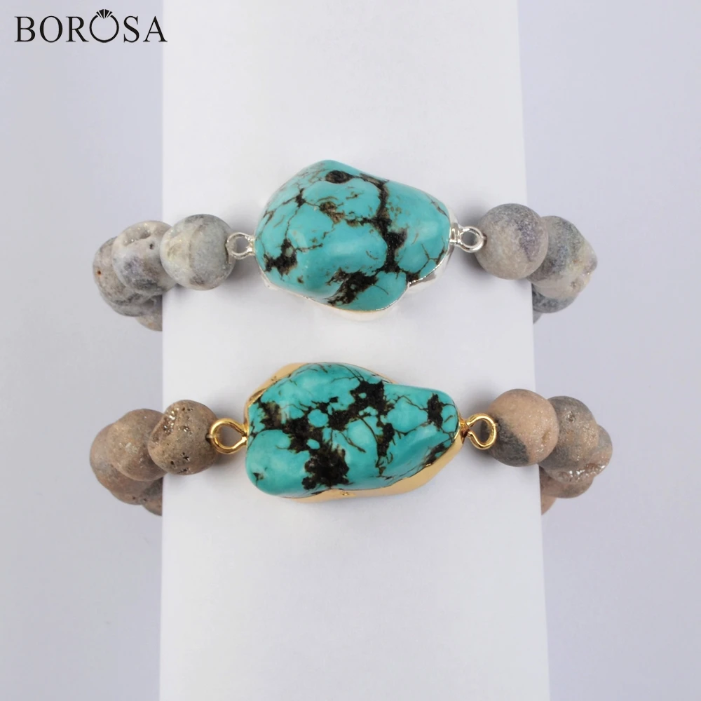 BOROSA Браслет Бирюза синий Howlite Соединитель 10 мм бусины очаровательный браслет модные женские браслеты из натурального камня Ювелирные изделия G1931