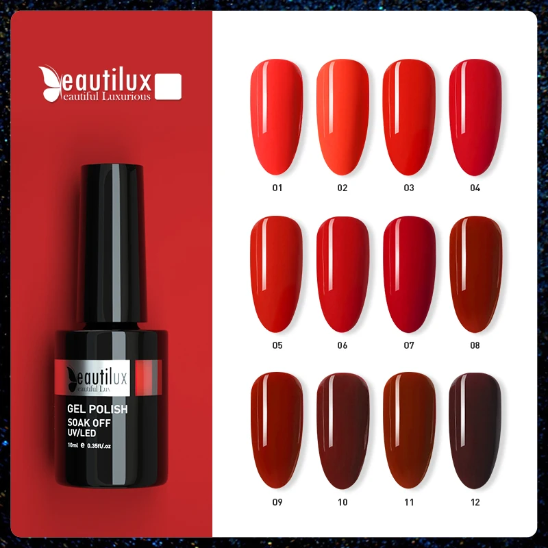 Beautilux Гель - лак красного цвета впитывающий УФ светодиодный бордовый красный
