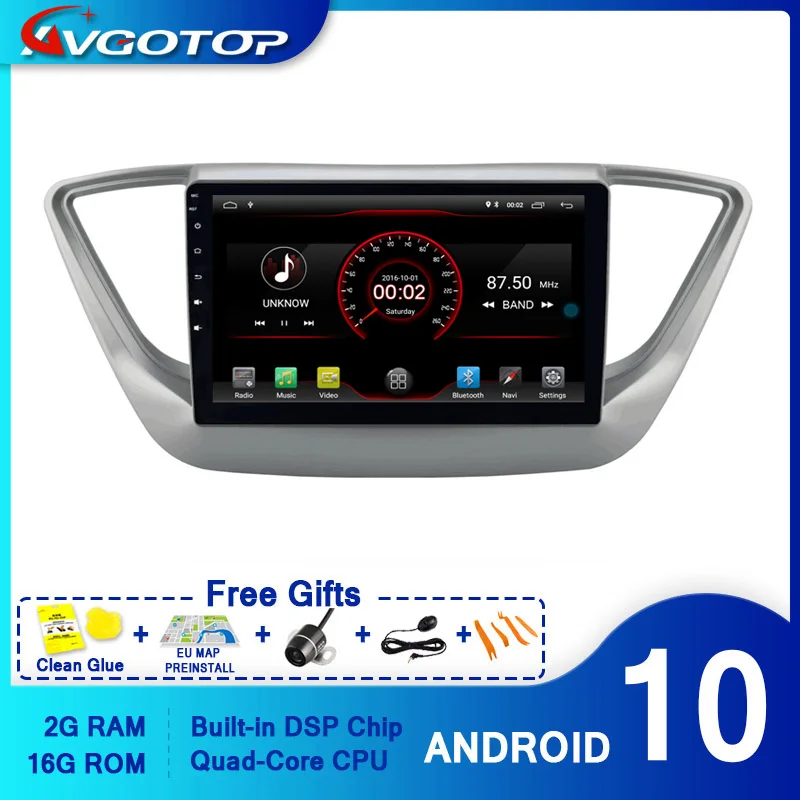 AVGOTOP Android 10 Bluetooth GPS автомобильный Радио dvd плеер для HYUNDAI Verna /Accent /Solaris 2017