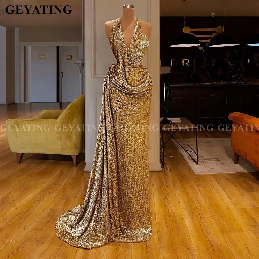 Саудовская Аравия Русалка золото расшитый блестками с длинными рукавом вечернее платье на одно плечо высокого платье с разрезом для выпускного вечера длинное Для женщин официальная Вечеринка платья - Цвет: Style B