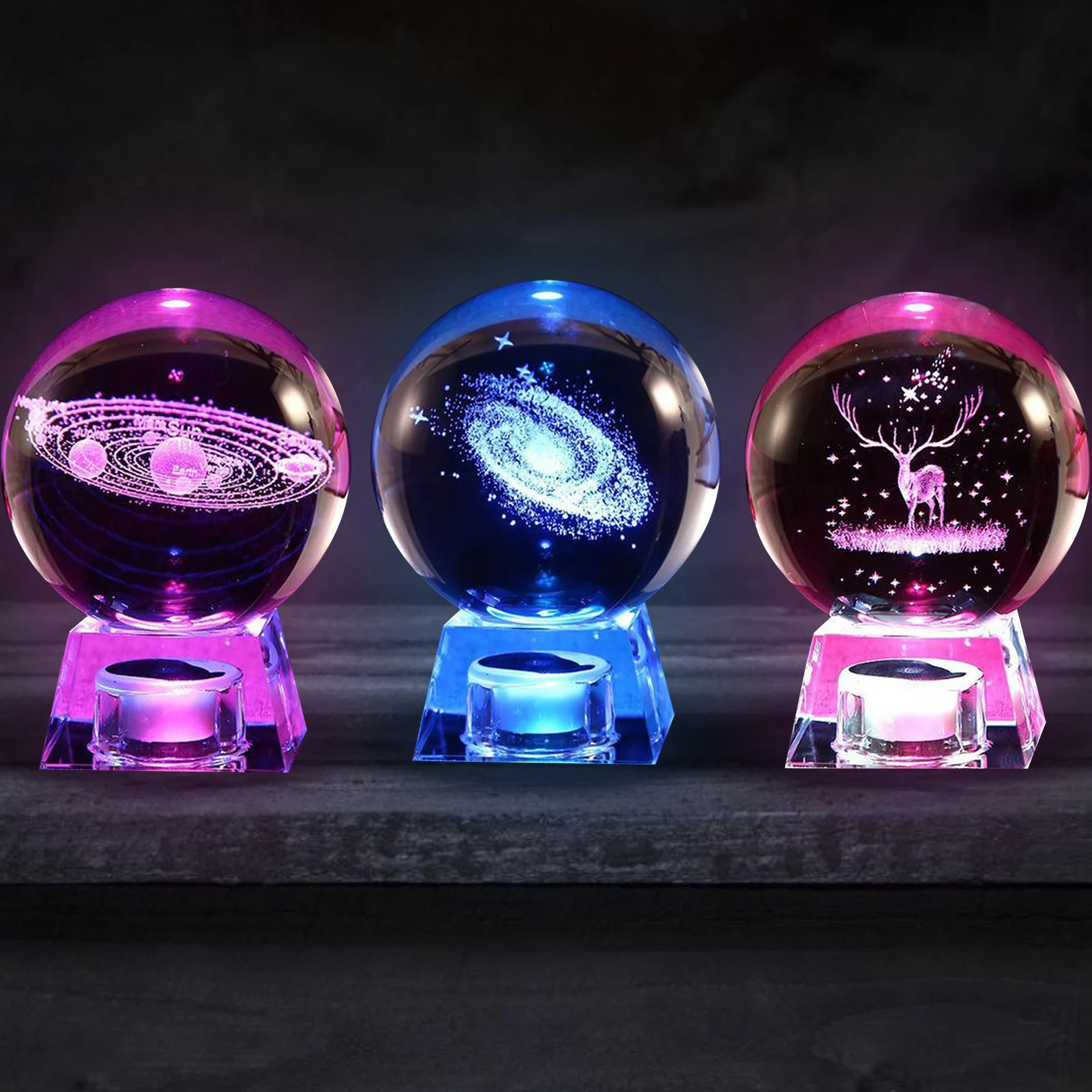 Crystal Snow Globe Elk Solar System Milky-Way Crystal Ball Snow Globe Glass Lights Regalo Di Compleanno Spinning Crafts Desktop Decor