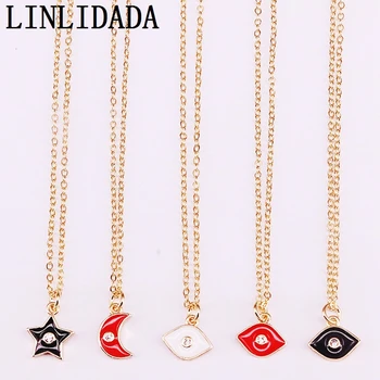 

15Pcs Fashion Charm CZ Enamel Cute Eye/Moon/Star Pendant Necklaces Enamel Pendants For Women