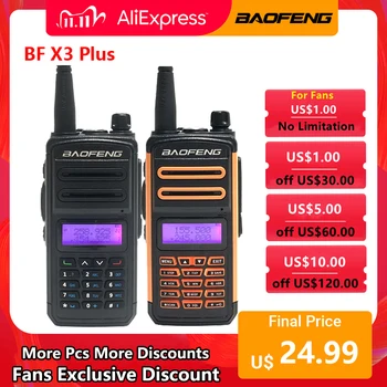 

Baofeng X3 Plus Walkie Talkie Tri-Bband Ham CB Radio 220-260MHz X3 Plus IP67 Waterproof Portable Radio Transmitter Transceiver