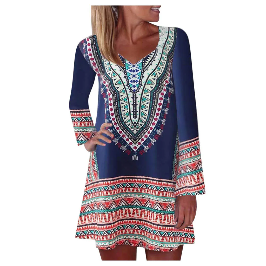 

Beach Dress Womens Print Color Block Long Sleeve Dress A-Line Maxi Mini Sundress Boho Floral Print Maxi Dress Dresses Vestido