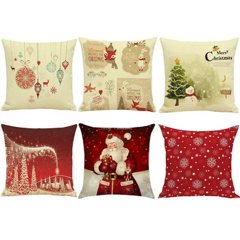 

6pcs 45x45cm Christmas Theme Pillowcase Cover Cartoon Figure Printed Home Decorations Sofa Bed Car Cotton Pillow Head Rest