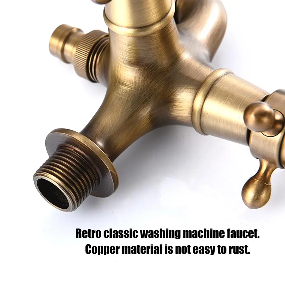 2-in-1Faucet Bathroom Kitchen Wall Antique Faucet European Retro Copper Tap For Washing Machine Mop Pool