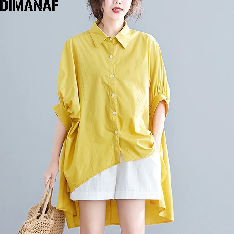 DIMANAF Plus Size Blouse Shirts Women Clothing Summer Office Lady Tops Tunic Solid Loose Casual Batwing Female Clothes 5XL 6XL