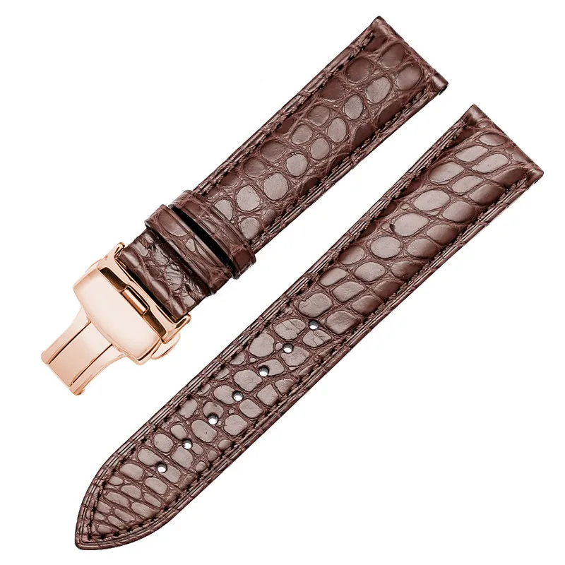 Watch Band Strap Butterfly Pattern Genuine Leather Deployant Buckle Bracelet Brown Black Watchbands 18mm 19mm 20mm 21mm 22mm | Наручные