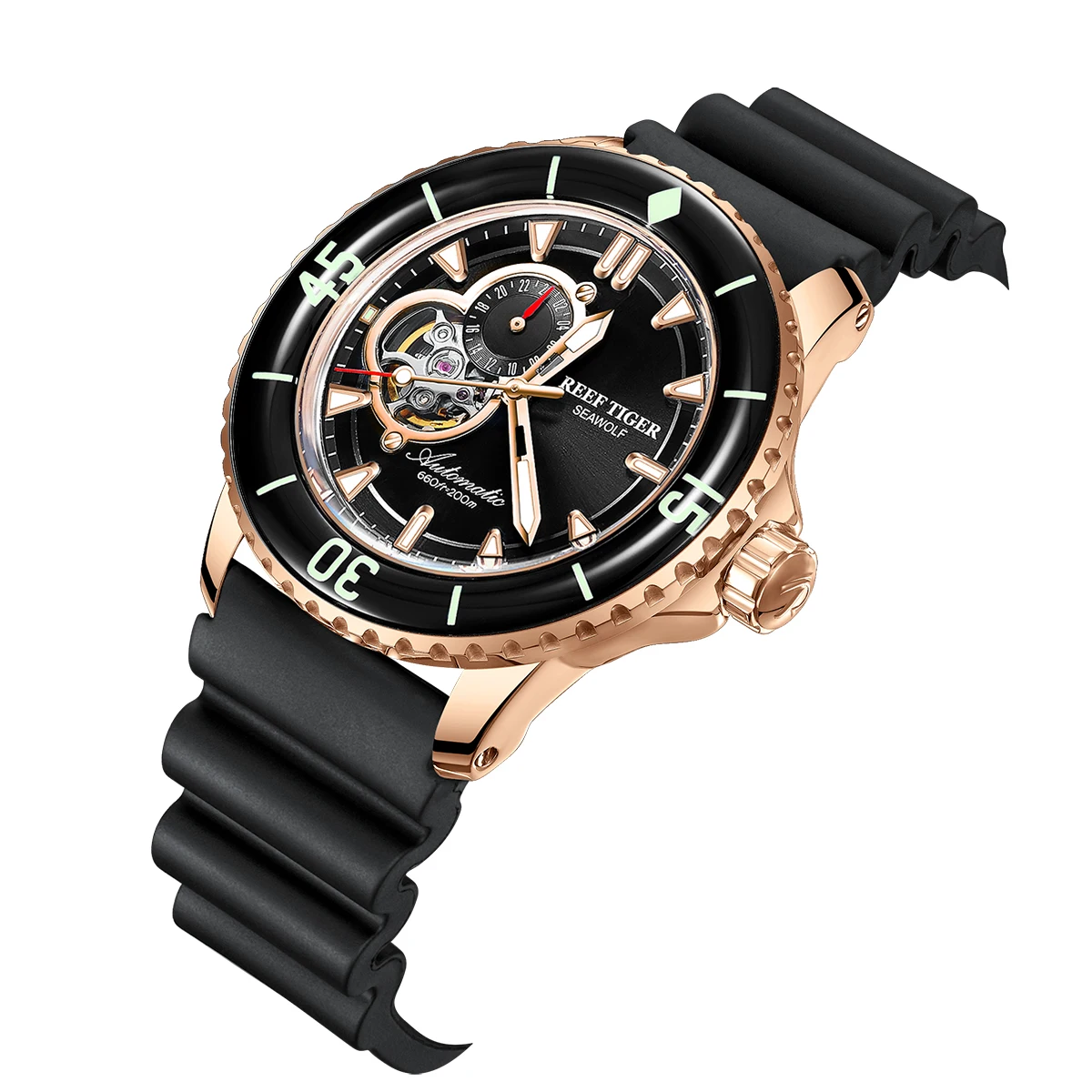 Riff Tiger/RT Luxus Dive Uhren für Männer Automatische Rose Gold Uhren Rubber Strap Relogio Masculino RGA3039