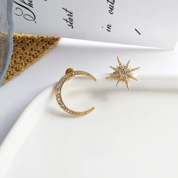 

Fashion Geometric Eight Stars Temperament Round Crystal Stud Earrings Joker Moon Stars Earrings for Women Jewelry Accessories